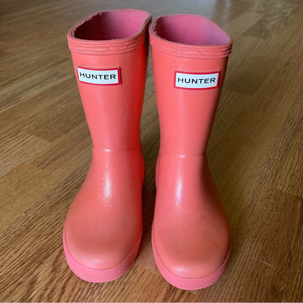 UK 7 Toddler Hunter Boots Coral Pink Sparkle